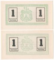 Miskolc 1919.05.14. 1K (2x) sorszámkövető pár "Miskolcz város" utalvány-jegyek, sorszámmal T:UNC-AU, enyhe sarokhajlás Hungary / Miskolc 14.05.1919. 1 Korona (2x) consecutive serials "Miskolcz város", with numbering C:UNC-AU, slightly folded corner Adamo MIS-7.1