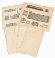 9 db melléket a Pallas Nagy Lexikonából, technika, építészet, stb. témában, változó állapotban, 23x29,5 cm