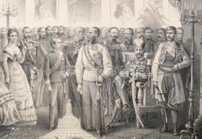 [Az 1873-as bécsi világkiállítást meglátogató magas rangú vendégek csoportképe]
"Gedenk-Blatt ...