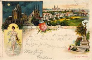 Erfurt mit Kriegerdenkmal Litho