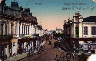 1926 Ploiesti, Ploesti, Ploesci; Piata si Calea Campinei / square and street, shops (EM)