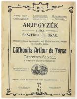 1909 Debrecen, Löfkovits Arhtur és Társa árjegyzék 8p. Ékszerek és órák
