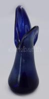 Királykéken színezett hutaüveg váza, m: 32 cm