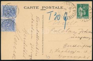 1936 Képeslap Párizsból Budapestre 30f portóval