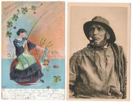 66 db főleg RÉGI motívum képeslap vegyes minőségben: halászat és horgászat / 66 mostly pre-1950 motive postcards in mixed quality: fishing