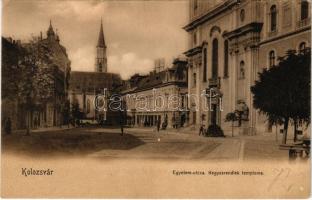 Kolozsvár, Cluj; Egyetem utca, Kegyesrendiek temploma / street, church (kis szakadás / small tear)