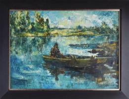 Vati József (1927-2017): Halász. Olaj, farost, jelzett, keretben, 40×60 cm