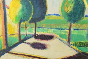 Pór jelzéssel: Árnyékos udvar. Olaj, karton, vászonra kasírozva. Fa keretben 60x70 cm