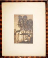 Pravotinszky Lajos (1880-1932): Patak parton. Színes rézkarc, papír. 23x15 cm
 Üvegezett keretben