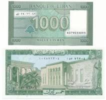 Libanon DN (1964-1986) 5L + 2016. 1000L T:UNC Lebanon ND (1964-1986) 5 Livres + 2016. 1000 Livres C:...