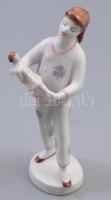 Hollóházi pizsamás kislány babával, kézzel festett porcelán, jelzett hibátlan, m: 17cm