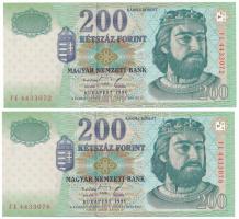 1998. 200Ft (2x) közeli sorszámok "FE 4433072" és "FE 4433076" T:AU Adamo F53.4