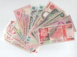 12db-os vegyes bankjegy tétel, benne Angola, Jamaica, Uganda, Uruguay, stb. bankjegyei, közte Uruguay DN(1974) 1000P T:F 12pcs mixed banknotes lot, in it Angola, Jamaica, Uganda, Uruguay, etc. banknotes, including Uruguay ND(1974) 1000 Pesos C:F