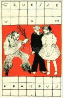 Gruesse vom Krampus / Krampusz / Krampus. Maria Likarz-Strauss WW-Karte No. 889. Aus dem Werk "Weihnachts- und Neujahrskarten der Wiener Werkstätte" Molden Edition Wien s: Maria Likarz - MODERN REPRINT