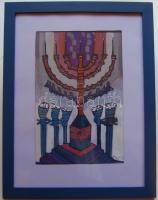 Gergely Nóra (1956-): Menóra, akril-tempera-papír, jelzett, keretben 42x32 cm