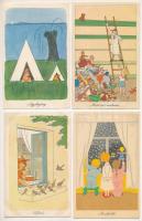 8 db MODERN használatlan Képzőművészeti Alap motívum képeslap: humoros retro grafikai lapok Réber Lá...