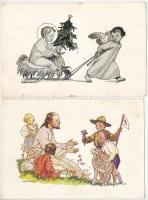 2 db RÉGI Cserkész Levelezőlapok képeslap Márton Lajos grafikáival / 2 pre-1945 Hungarian scout art postcards