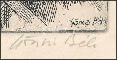 Gönczi Béla (1934- ): A műszerfalnál. Rézkarc, papír, jelzett, lapszéli ragasztásnyomokkal, 20x29 cm