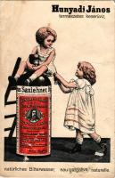 Saxlehner András Hunyadi János természetes keserűvíz reklámlapja / Andreas Saxlehner Hunyadi János Bittersalzquelle, natürliches Bitterwasser / Hungarian mineral water advertisement s: Morelli (felületi sérülés / surface damage)