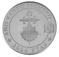 Spanyolország 1993. 2000P Ag "János Károly / Szent Jakab-év" kapszulában, fa dísztokban, tanúsítvánnyal T:PP fo. Spain 1993. 2000 Pesetas Ag "Juan Carlos / Jubilee Year of St. James" in capsule, wooden display case and certificate C:PP spotted Krause KM#926