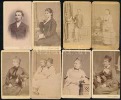 cca 1860-1880 Skopáll József, illetve Skopáll J. özvegye (Győr-Mosonmagyaróvár) műtermében készült portrék, 8 db vizitkártya, változó állapotban, 10,5x6 cm körül