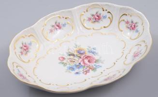 Hollóházi virágcsokor mintás ovális kínáló, jelzett, 27,5x19,5 cm