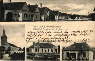 1913 Szabadbáránd, Grosswarasdorf, Großwarasdorf; utca, templom, római katolikus iskola, Stefan Trinko üzlete / street, church, Catholic school, shop of Trinko (EK)
