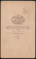 cca 1860-1870 Széken ülő úr portréja, vizitkártya Boros Imre pesti műterméből, 11x6,5 cm (Ritka műte...