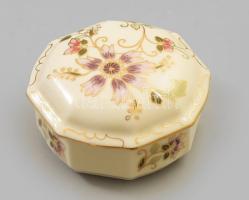 Zsolnay virágmintás bonbonier, jelzett, hibátlan, d: 9,5 cm