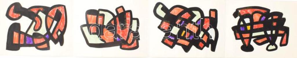 Farkasházy Miklós (1895-1964): Szín és forma variációk. Akvarell, tus, papír. Hátoldalán feliratozott és Pápai Antal műgyűjtő címkéjével és szignójával. 12x61 cm / watercolour and ink on paper, signed on the reverse