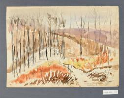 Legány Zoltán (1911-1993): Lillafüred, 1969. Akvarell, ceruza, papír, jelzett, kartonra kasírozva. Feltehetően kiállítva: Magyar Építőművészek Szövetsége, egyéni gyűjteményes kiállítás, 1989. 23,5×33 cm