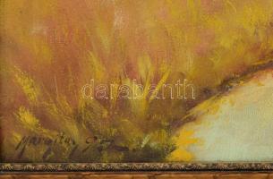 Margitay G. J. jelzéssel. (Margitay Jakab?): Táj, távolban faluval. Olaj, vászon. Kissé sérült keret...