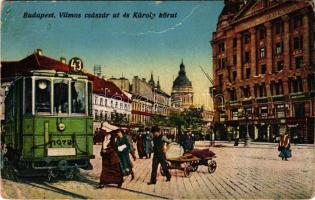 Budapest VI. Vilmos Császár út (ma Bajcsy-Zsilinszky út) és Károly körút, 43-as villamos, Anker palota, Guttmann és Fekete üzlete. Erdélyi udvari fényképész felvétele. Vasúti levelezőlapárusítás 1916. (Rb)