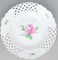 Meisseni áttört tál. Kézzel festett, jelzett, minimális kopással d: 28 cm
