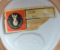 Lány tállal. Iparművész kerámia, jelzett, m: 7,5 cm