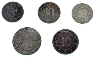 Német Birodalom 1918-1921. 5db-os városi fém szükségpénz-tétel T:XF,VF German Empire 1918-1921. 5pcs metal necessity money / notgeld lot C:XF,VF