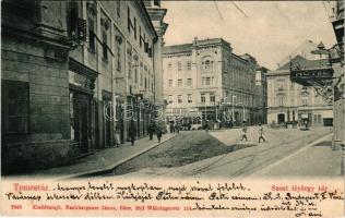 1900 Temesvár, Timisoara; Szent György tér, szálloda, Hóckl János, Probst Adolf utódai, U. Andris üzlete, kávéház. Kiadja Nachbargauer János / square, hotel, shops, cafe