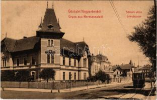 1910 Nagyszeben, Hermannstadt, Sibiu; Schewis utca, villamos. No. 59. (W.L. ?) / Schewisgasse / street view, tram (EB)