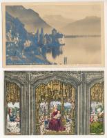 2 db RÉGI reklám képeslap: 1 Serravallo féle vasas Kína bor, 1 brómezüst tájképes levelező lap, Neue...