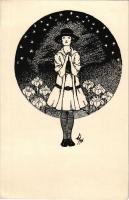 Magyar Cserkészleány Nagymagyarországgal. Klösz Gy. és fia / Hungarian girl scout art postcard, irredenta
