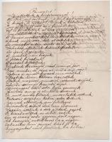 1919 Giergl Kálmán (1863-1954) ,,Rendelet!" című, szatirikus versének autográf kézirata. Kelt: 1919. február 2. A vers a királyság bukását, a forradalmat és a köztársaságot ünneplő sorokkal indul, azonban több sorából is kivehető gúnyos hangvétele, mint pl.:  ,,Már most eltöröljük ami felesleges, / Művészetért, szépért élni nem érdemes, / Kapához állítjuk a sok piktort, papot / És kiszabadítjuk az elitélt rabot. / [...]"  Másfél beírt oldal, a szöveg végén Giergl Kálmán aláírásával. A lapon hajtásnyomokkal, a hajtások mentén apró sérülésekkel. Lapméret: 27,5×21,5 cm.  Giergl Kálmán (Pest, 1863 - Nógrádverőce, 1954), a magyar eklektika jelentős építésze, a neves Györgyi-Giergl művészcsalád tagja. A budapesti Műegyetemen, majd Berlinben folytatott tanulmányokat. Hazatérését követően Hauszmann Alajos tanársegédje lett a Műegyetemen, majd Hauszmann tervezőirodájában kezdett dolgozni; itt került kapcsolatba Korb Flórissal (1860-1930), akivel együtt (később már Hauszmann irodájából kiválva) több híres épület terveit készítették el, mint pl. a budapesti New York-palota, a Klotild paloták, vagy a Zeneakadémia.