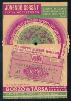 cca 1938 Gorzó és Társa Bankház osztálysorsjáték reklám nyomtatvány, forgó kerékkel, születésnap alapján választható sorsjegyszám lehetőséggel, szép állapotban