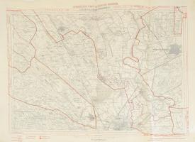 cca 1930 Szeged és Hódmezővásárhely, hetvenötezres térkép közigazgatási határokkal, 1 : 75.000, Bp., M. Kir. Állami Térképészet, kisebb lapszéli sérülésekkel, 47x62 cm
