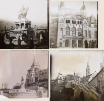 1905 Budapest, látványos üveg diák gyűjteménye: A Halászbástya a megnyitás után, Vár,, látkép a Várból, Mátyás templom. az új Országház, emberekkel, tömebbel , össz 18 db Ritka, látványos felvételek! 9x9 cm