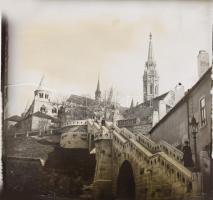1905 Budapest, látványos üveg diák gyűjteménye: A Halászbástya a megnyitás után, Vár,, látkép a Várb...