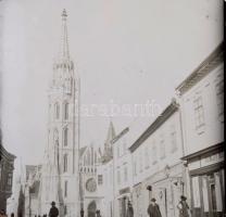 1905 Budapest, látványos üveg diák gyűjteménye: A Halászbástya a megnyitás után, Vár,, látkép a Várb...