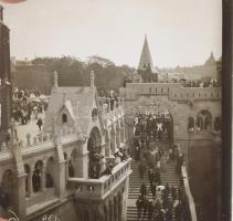 1905 Budapest, látványos üveg diák gyűjteménye: A Halászbástya a megnyitás után, Vár,, látkép a Várb...