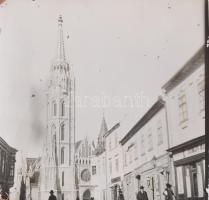 1905 Budapest, látványos üveg diák gyűjteménye: A Halászbástya a megnyitás után, Vár,, látkép a Várb...