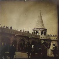1905 Budapest, látványos üveg diák gyűjteménye: A Halászbástya a megnyitás után, Vár,, látkép a Várb...