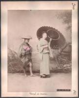 cca 1900 Japán, magyar utazó által feliratozott fotók Tokio Ueno népliget / Úrnő és inasa 33x26 cm /...
